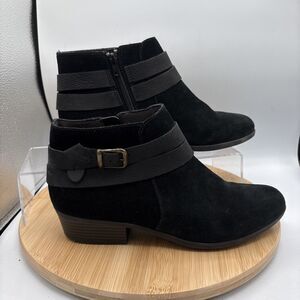 Clarks Addiy Cora Womens Ankle Bootie Black Suede Comfort Size 10M Buckle